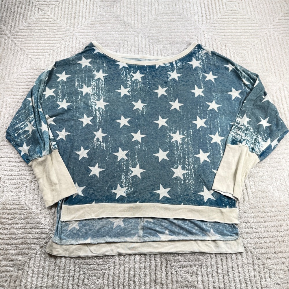 Chaser Star Print Top Women's Small Blue White Burnout Americana Boho Indie Cozy